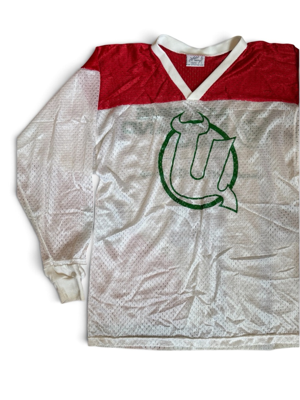Vintage Men's Long-Sleeve Jersey - White, Red & Green Logo